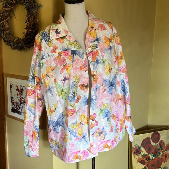 ALFRED DUNNER  Size 16W Butterfly Eyelet Embroidered Cotton Lightweight  $89 NEW - Picture 7 of 16